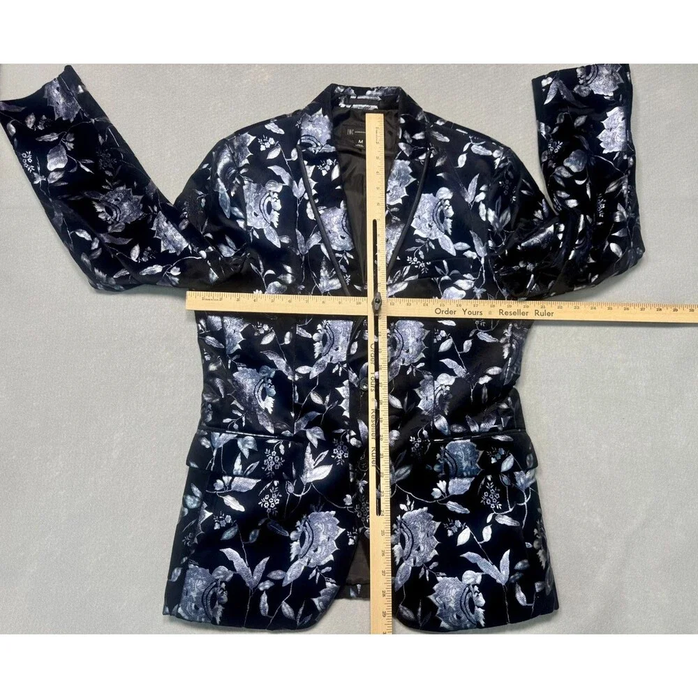 INC Men's Blazer Black Velvet With Silver Floral Jacket Party Nashville Medium